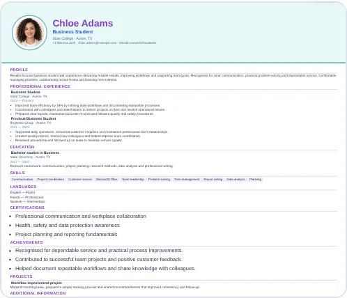Student – CV template 1